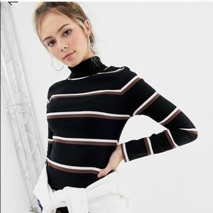 Brave Soul Roll Neck Striped Turtleneck